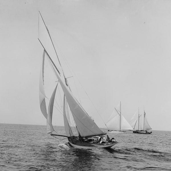 Sailing Boat in 1887, Sailboat, Old Photo, New Reproduction Picture