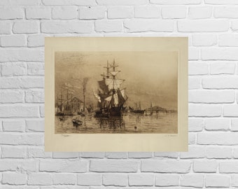New Bedford, Massachusetts, Harbor, Ships, Boats,  New Reproduction of a 1903 Print
