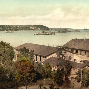 c. 1900, Kiel, Germany, Harbor View, Ships,  New Picture Print Reproduction