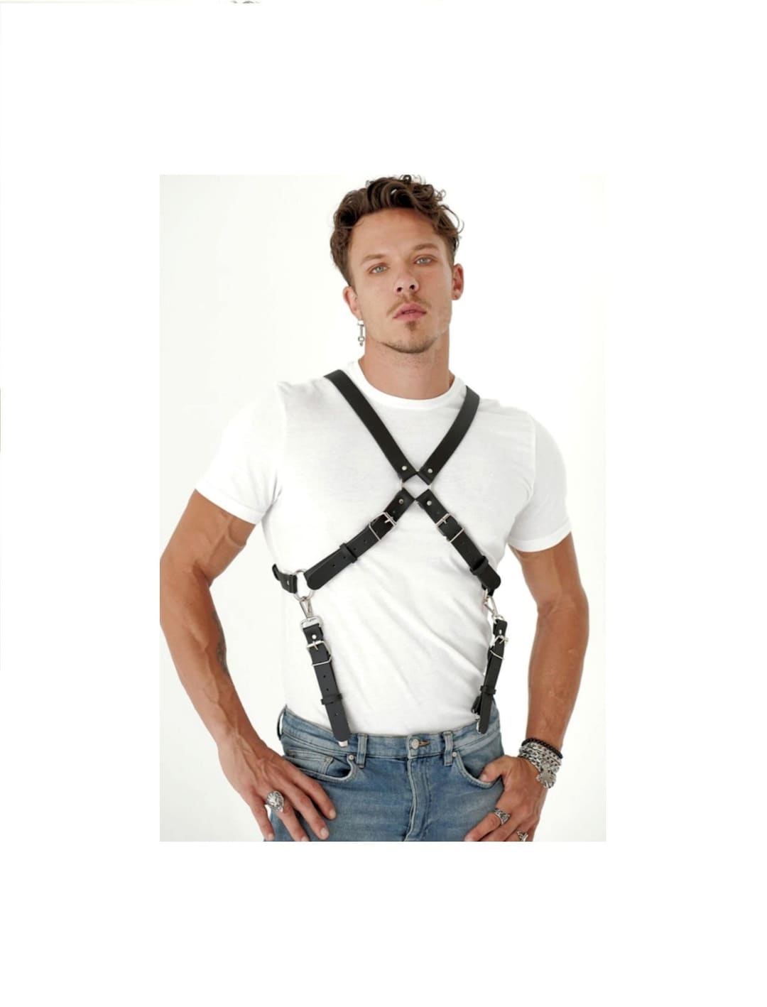 Men Chest Harness Leather Chest Harness Black Dancer Etsy