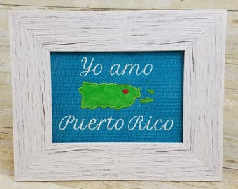 Yo Amo Puerto Rico Embroidered Burlap Sign ~ 5 x 7  Wall Art ~ Yo Soy Boricua ~ Puerto Rican Pride Home Decor Gift ~ I Love Puerto Rico