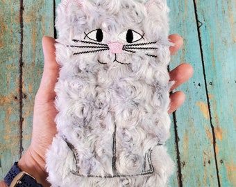 Gift for Cat Lover, Cute Sunglasses Case ~ Furry Pink Kitty Pouch ~ Purse Accessory for Wife, Teen, Sister, Mom, Cat Lady Gift