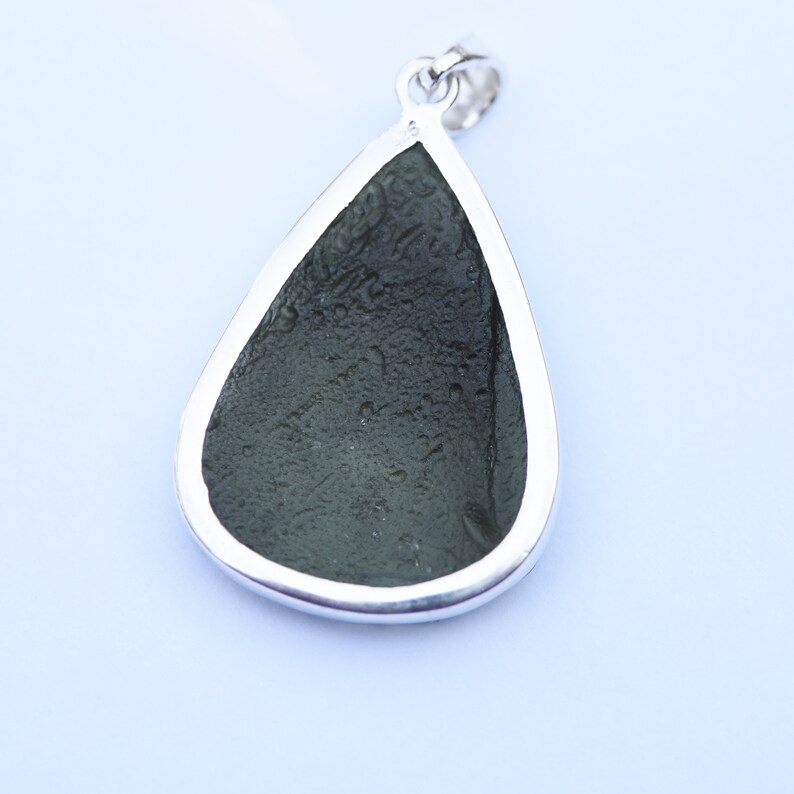 Large Moldavite Meteorite Teardrop Set in 925 Silver Pendant Gift ideas. Moldavite Jewelry Pendant necklace