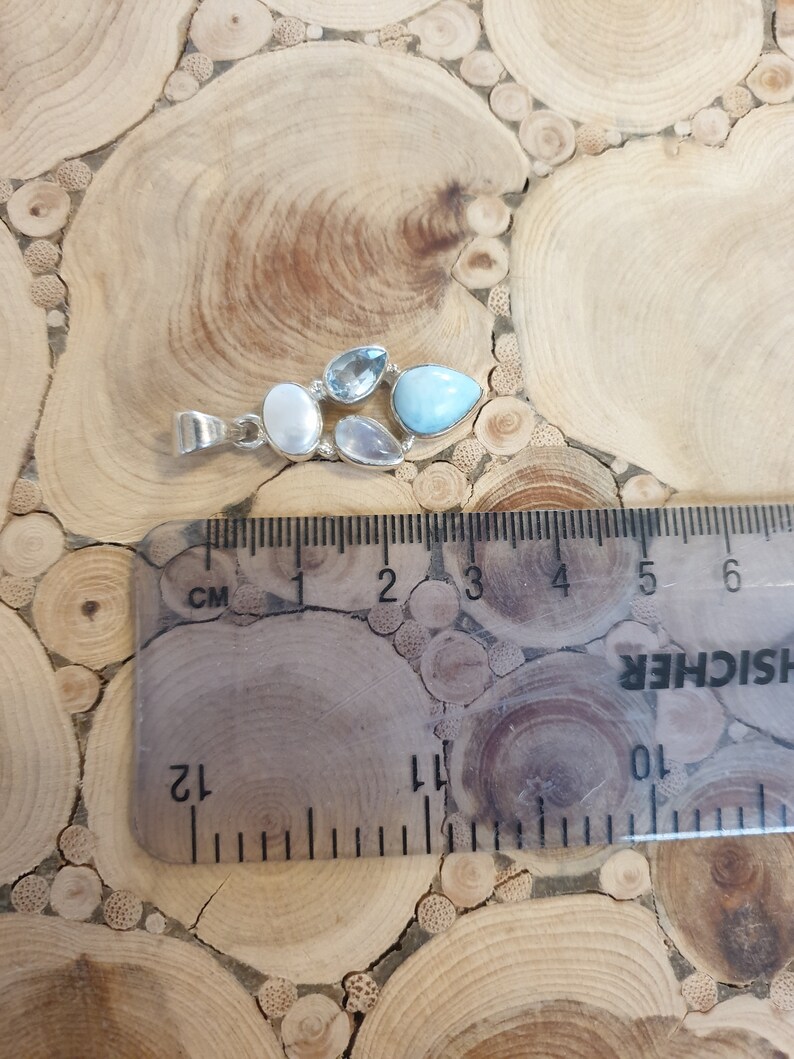Blue Topaz Rainbow Moonstone and Pearl Gemstone Pendant,Sterling Silver /& Gemstone Pendant Natural Larimar