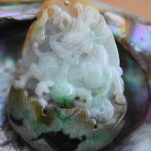 Chinese Jade Dragon Pendant. Hand-Carved Vintage Jade. Statement Pendant. 46x34mm Natural Jade Gemstone Pendant. Chinese Dragon