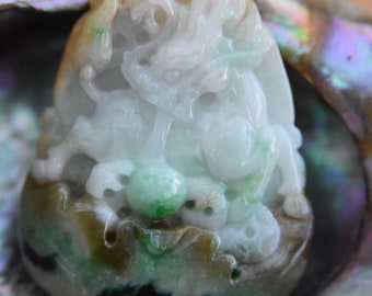 Chinese Jade Dragon Pendant. Hand-Carved Vintage Jade. Statement Pendant. 46x34mm Natural Jade Gemstone Pendant. Chinese Dragon