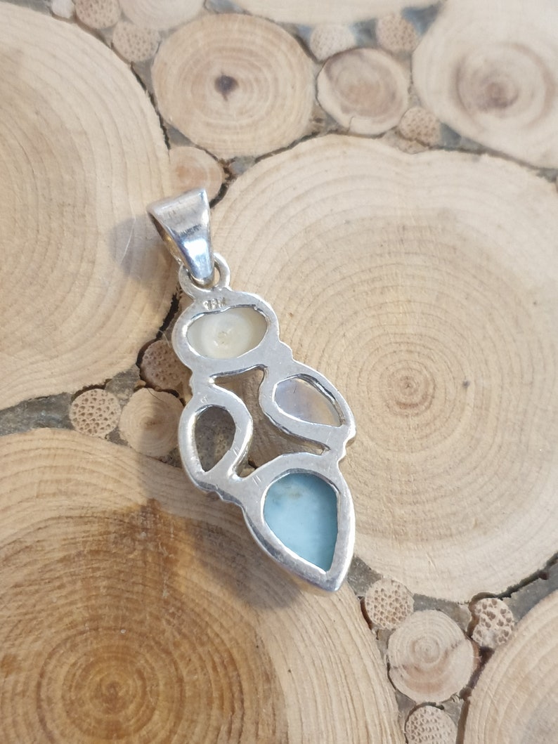 Blue Topaz Rainbow Moonstone and Pearl Gemstone Pendant,Sterling Silver /& Gemstone Pendant Natural Larimar