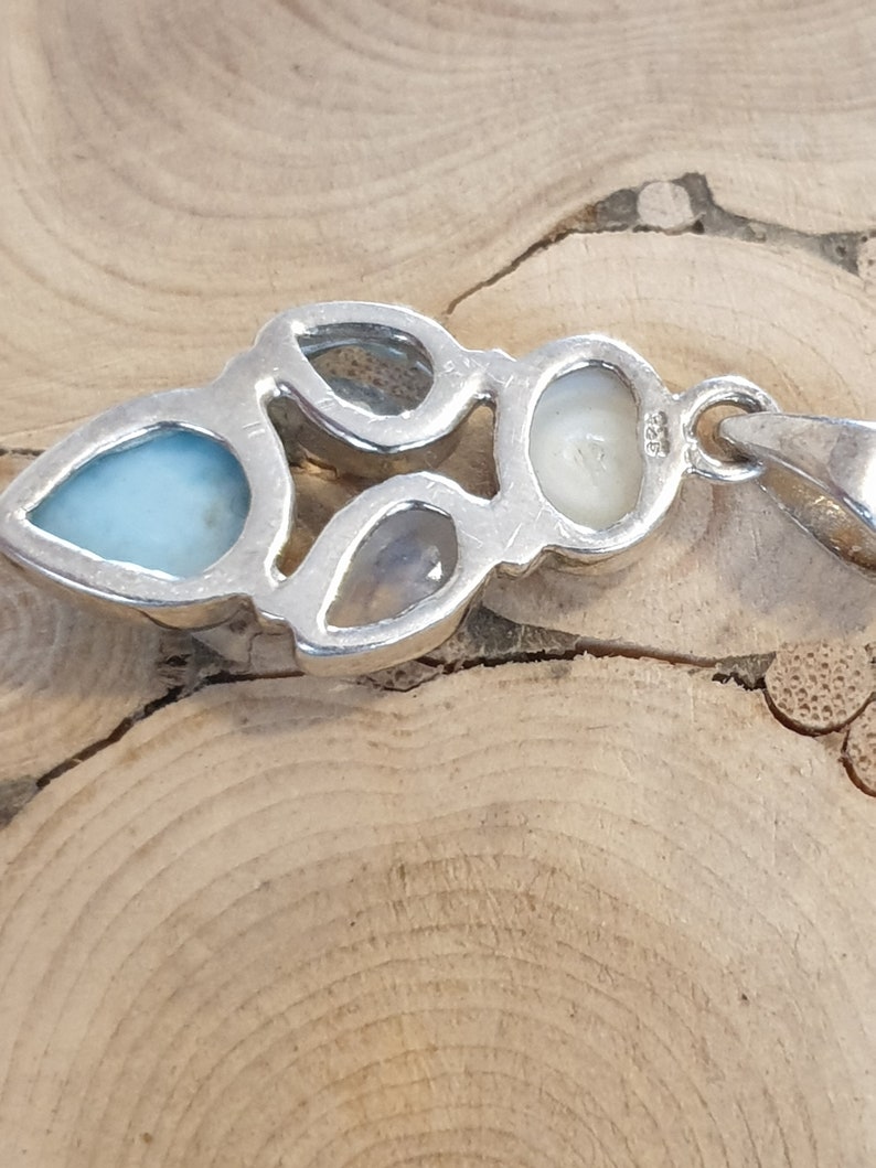 Blue Topaz Rainbow Moonstone and Pearl Gemstone Pendant,Sterling Silver /& Gemstone Pendant Natural Larimar