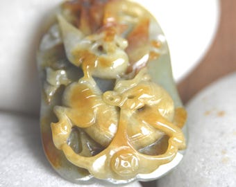 Carved Jade Dragon Phoenix Pendant, Artisan Harmony Symbol