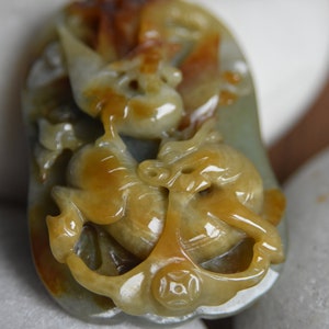 Chinese Jade Pendant Dragon and Phoenix.  Natural Artisan Carved Chinese Jade With Dragon & Phoenix 53 x 35mm