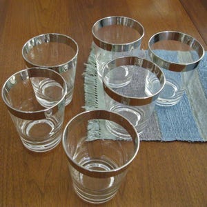 Vintage DOROTHY THORPE Silver Rim Cocktail Glasses Set of Six 4.5&quot;