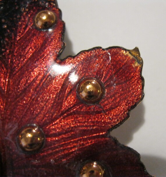Red MATISSE Clip Earrings & Brooch Set ENAMEL Cop… - image 6