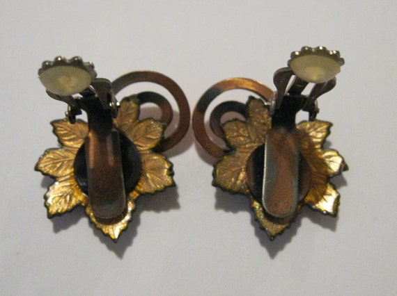 Red MATISSE Clip Earrings & Brooch Set ENAMEL Cop… - image 4