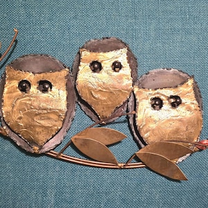 Vintage WILLEM DEGROOT OWL Metal Sculpture Wall Hanging