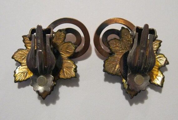 Red MATISSE Clip Earrings & Brooch Set ENAMEL Cop… - image 3