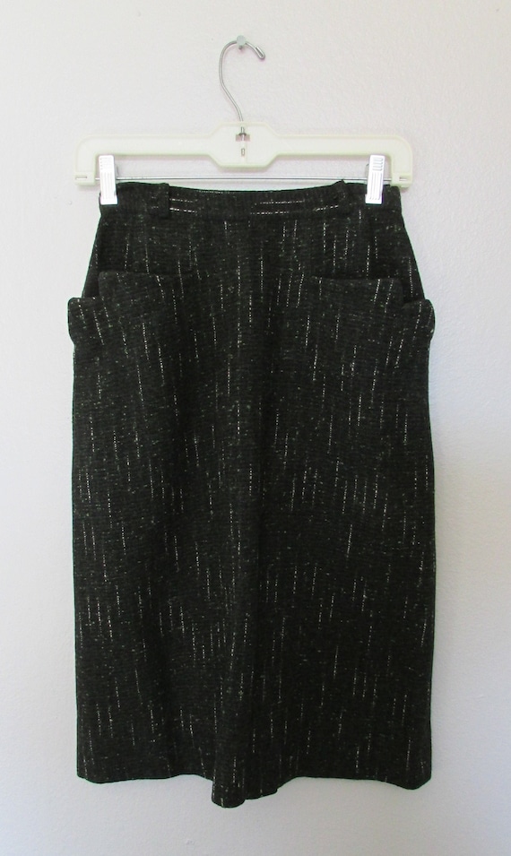 Vintage Women's BLACK Pencil  SKIRT Speckled Tweed