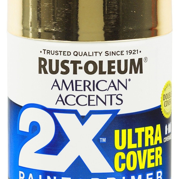 METALLIC GOLD Finish 11 ounce aerosol spraY can shiny golden Paint AND Primer Ultra Cover American Accents Rustoleum Rust-Oleum 327909