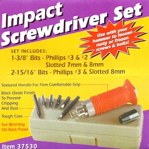 6 Bit IMPACT SCREWDRIVER SET 1/2" inch driver kit with 6 bits Remove & loosen frozen screw bolt fastener rotor 37530