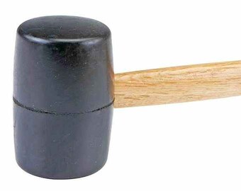 Rubber Mallet: Wood Handle, 16 oz Head Wt, 2 1/2 in Dia, 3 7/8 in Head Lg,  14 in Overall Lg, Black