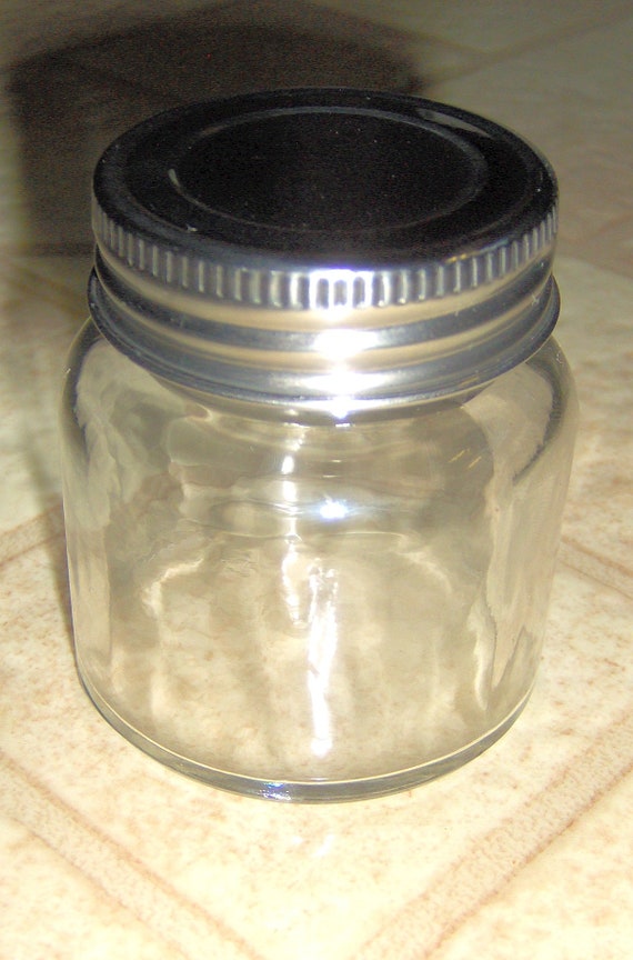 1 Small Round Clear Glass BABY Food JAR W/ Polished Metal Lid 2 1/2 Tall X  2 1/8 Diameter Food Storage Canister 