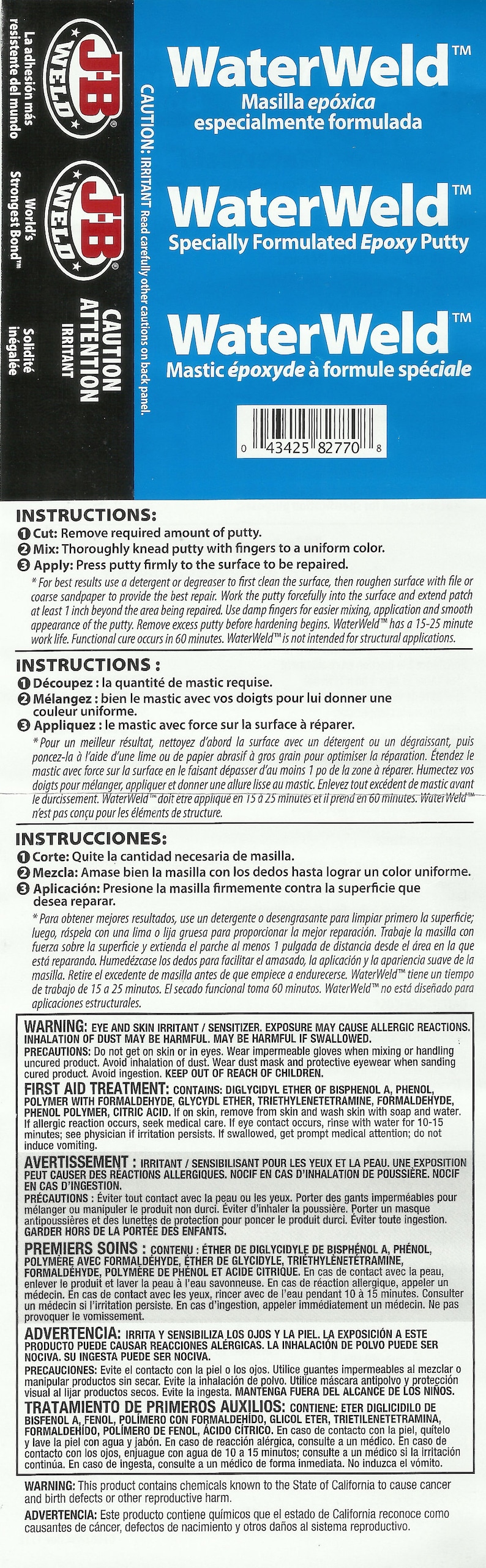 JB Weld Waterweld Epoxy Putty Stick REPAIR Underwater GLUE Adhesive