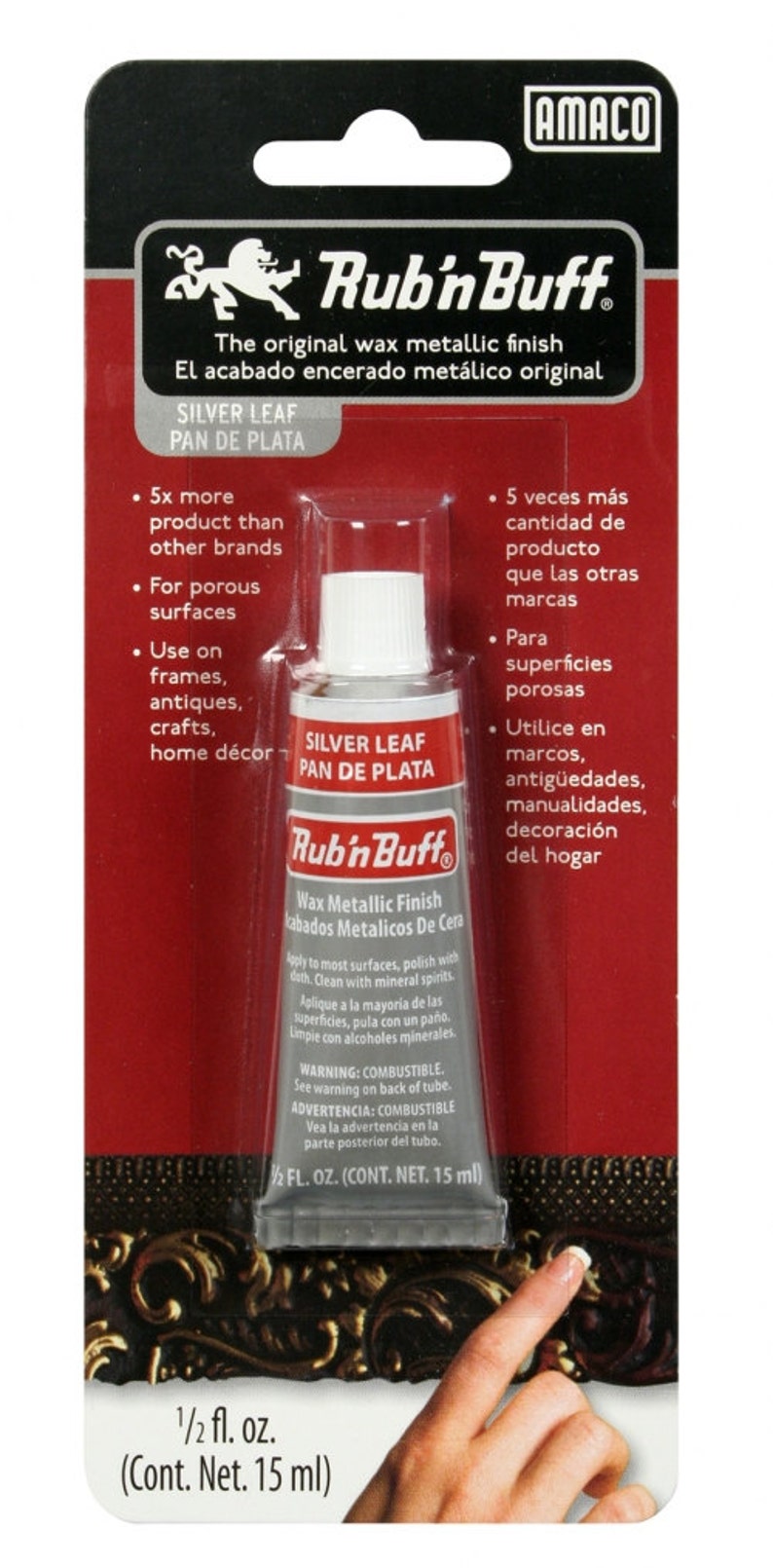 SILVER LEAF Rub 'n Buff Metallic Wax Finish Metal and Wood Repair Rug