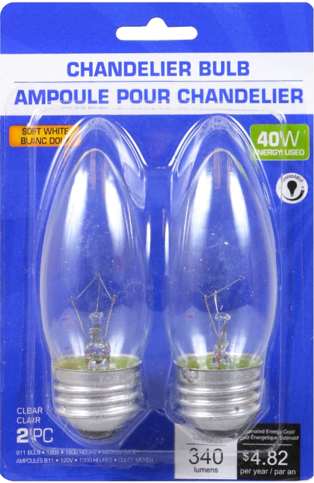 40 Watt 2 Clear Chandelier Bulbs Edison B11 Blunt Tip Torpedo Dimmable Filament Light Bulb Etsy