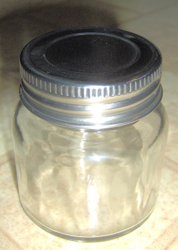 1 Small Round Clear Glass BABY Food JAR W/ Polished Metal Lid 2 1/2 Tall X  2 1/8 Diameter Food Storage Canister 