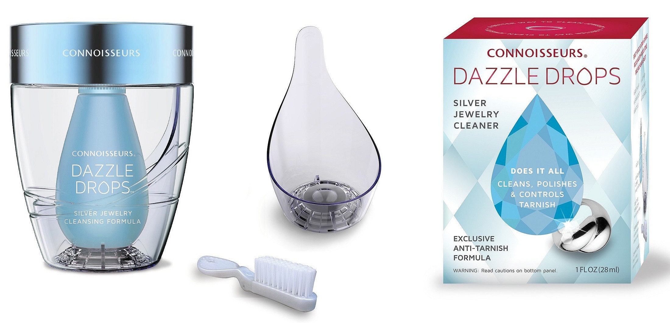 Dazzle Drops Crème Advanced SILVER JEWELRY Cleaner 3 Piece Cleaning Kit  Sterling & Silver Plate Jewelry W Gemstones CONNOISSEURS 1061 