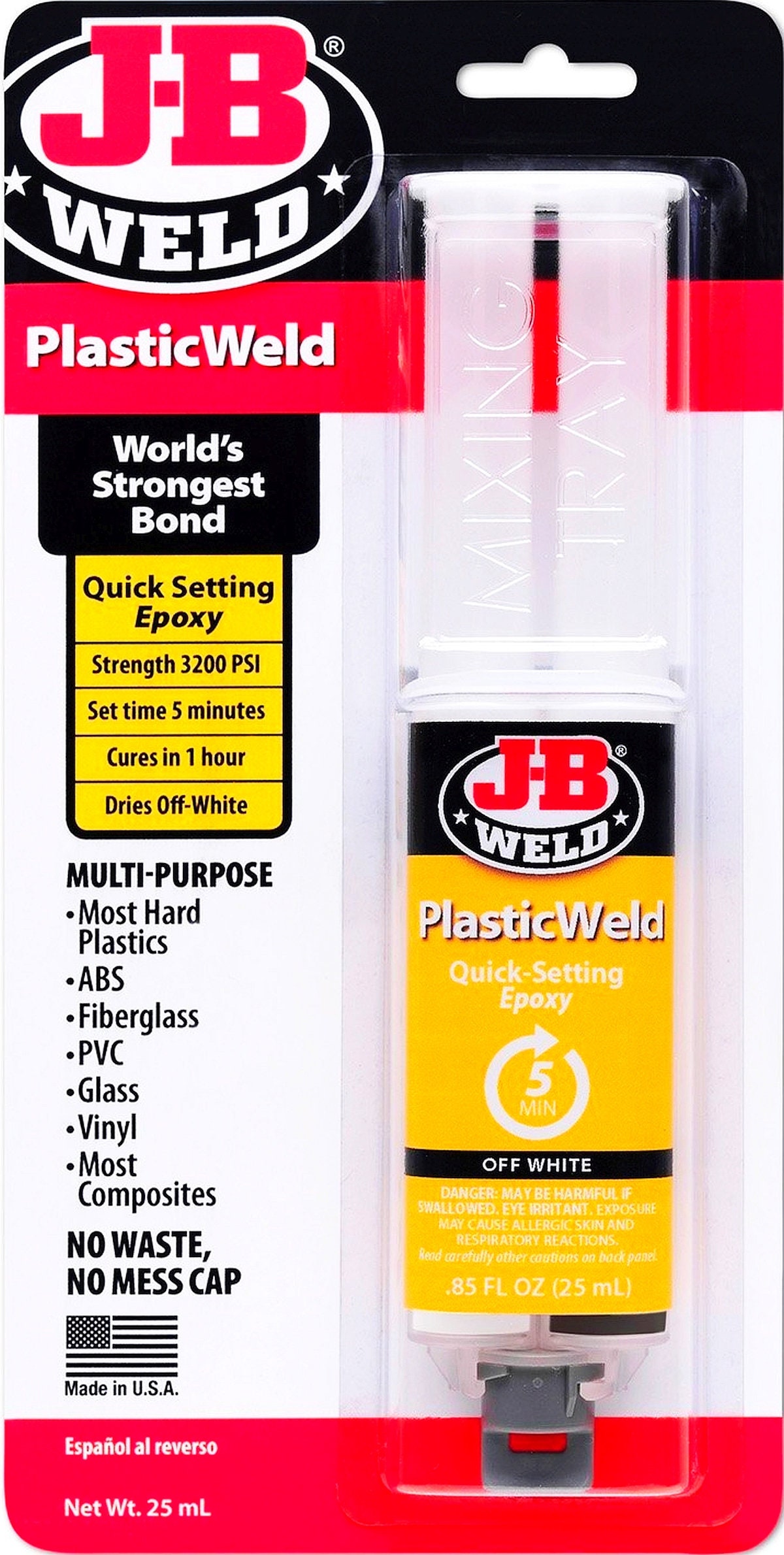 JB Weld Plasticweld EPOXY Glue Repair Plastic Abs Pvc Glass Metal