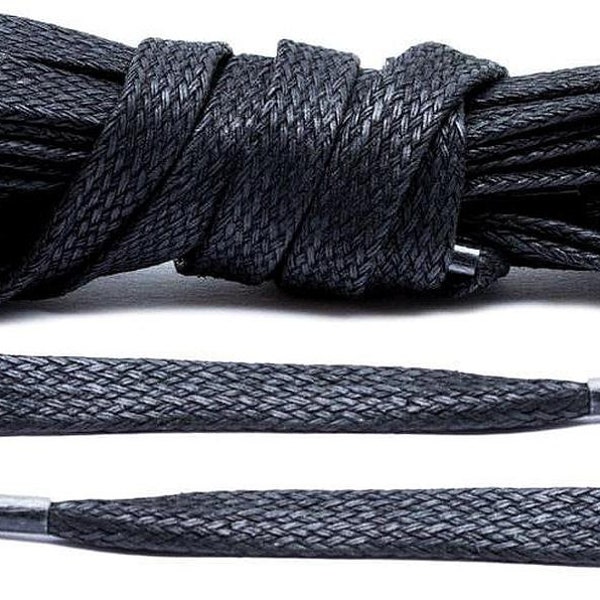 63" BLACK flat waxed boot laces for 6 or 7 pair eyelets = 12 14 total eyelets for lace up boots shoes 1/4" wide