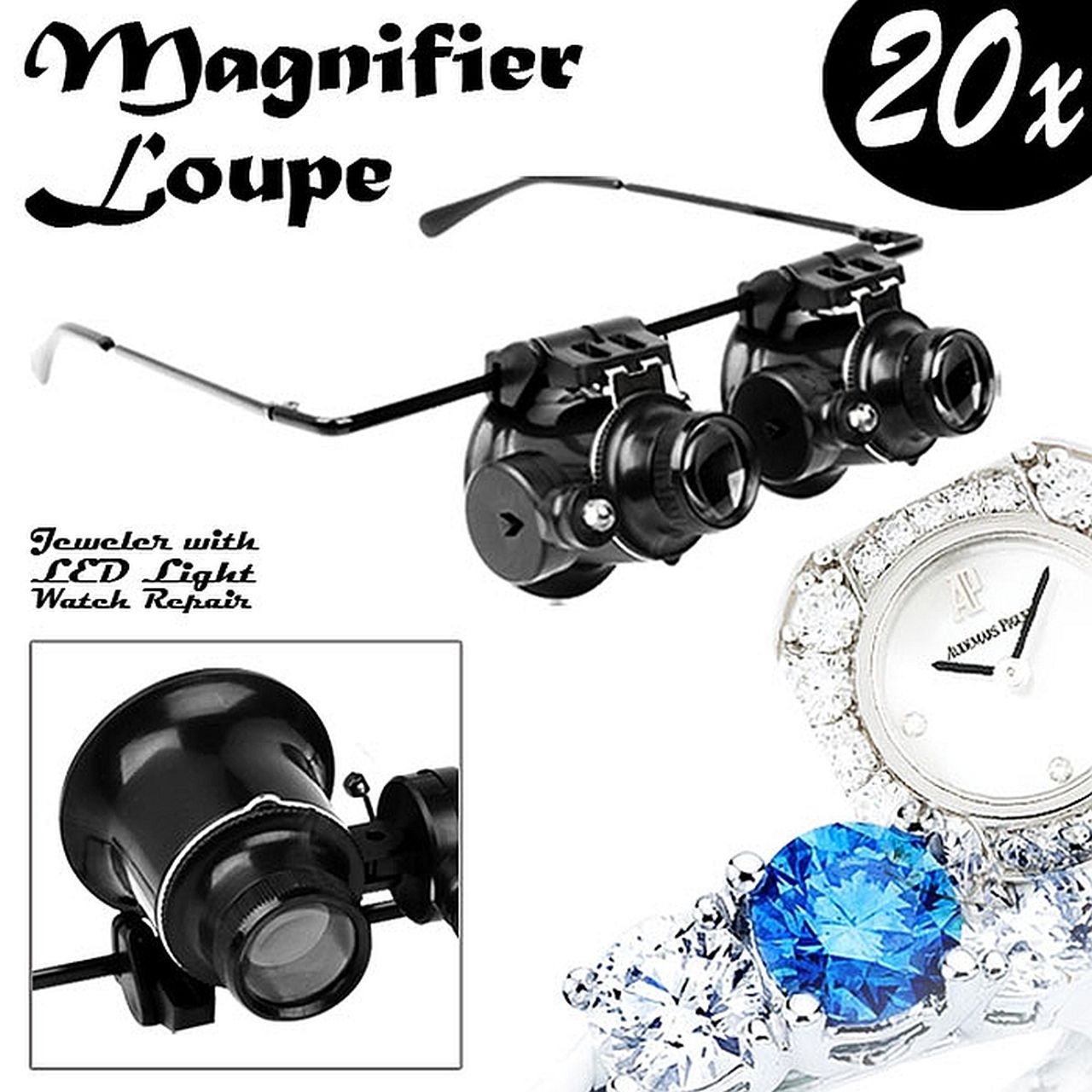 Queen.Y Eye Glasses Loupe Set 20X Wearable Magnifier Magnifying Eye Glass  Loupe with LED Light for Jeweler Watch Repair