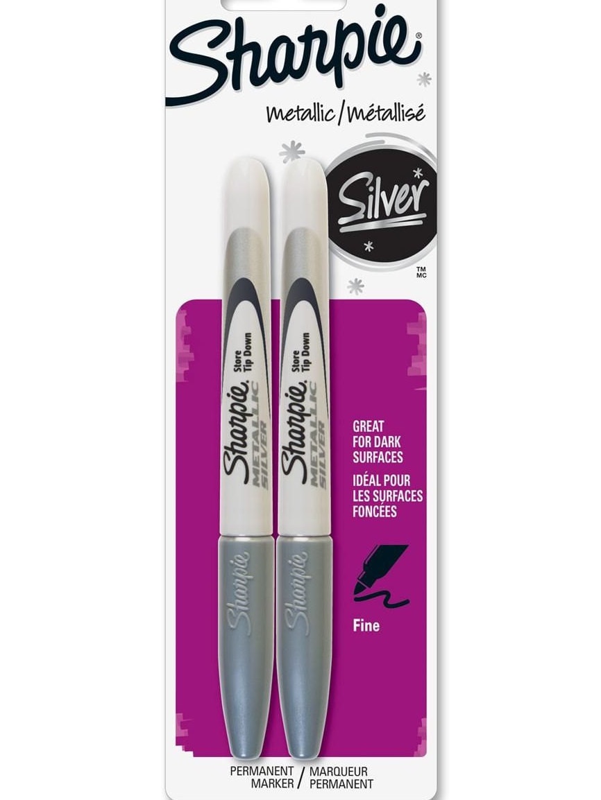 2 Pack Metallic SHARPIE SILVER Permanent Markers for Metal Glass