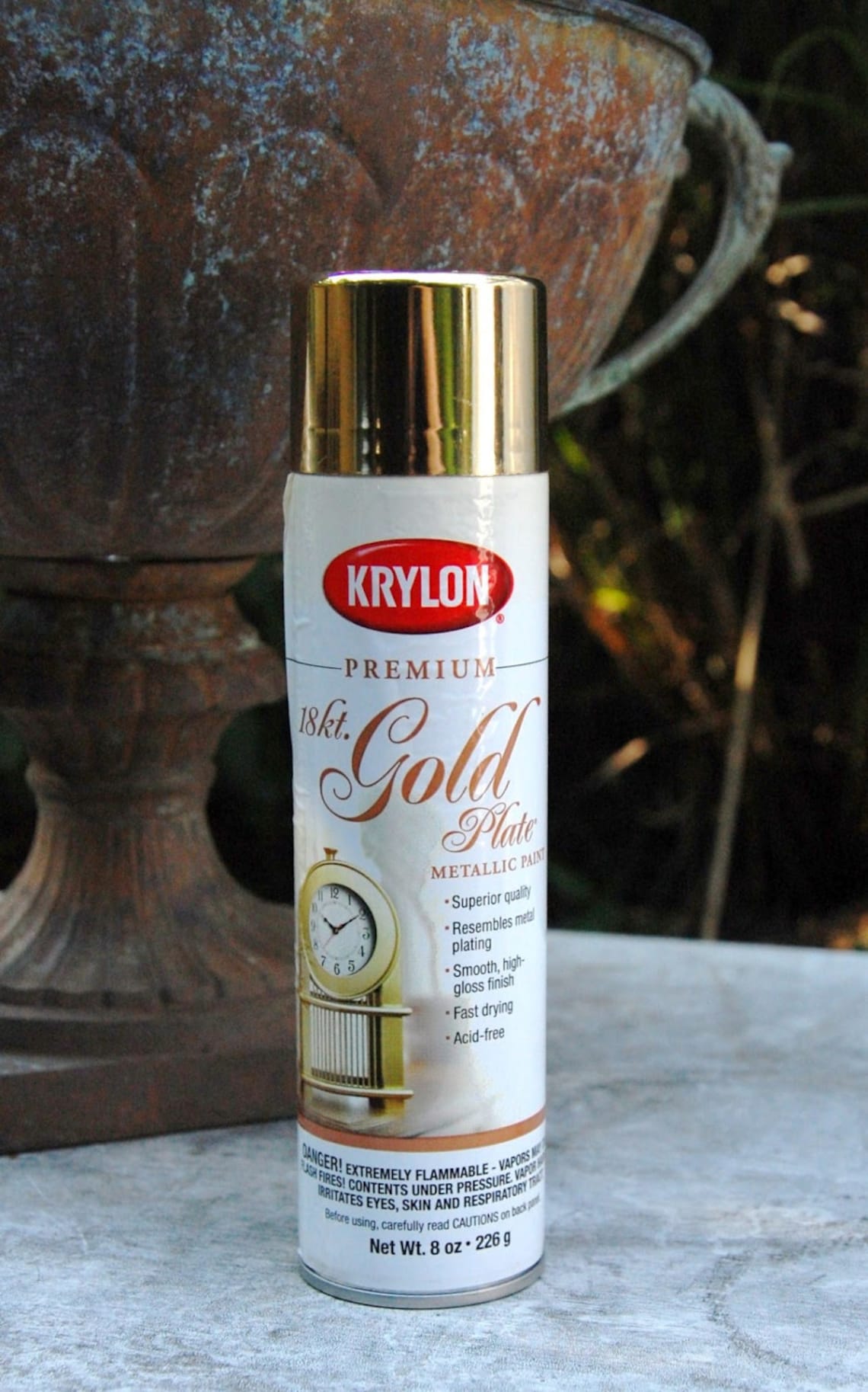 18 Karat Premium GOLD PLATE Metallic Finish Spray PAINT Aerosol Can 8 Ounce 18 K 18K Golden