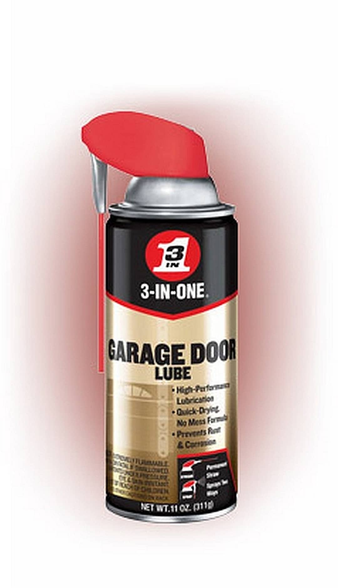 3-IN-ONE Garage Door Spray LUBE Aerosol Spray Oil Lubricant for Hinge Door  Track Chain Pulley Latch W/ Permanent Red Straw Three in 1 10058 