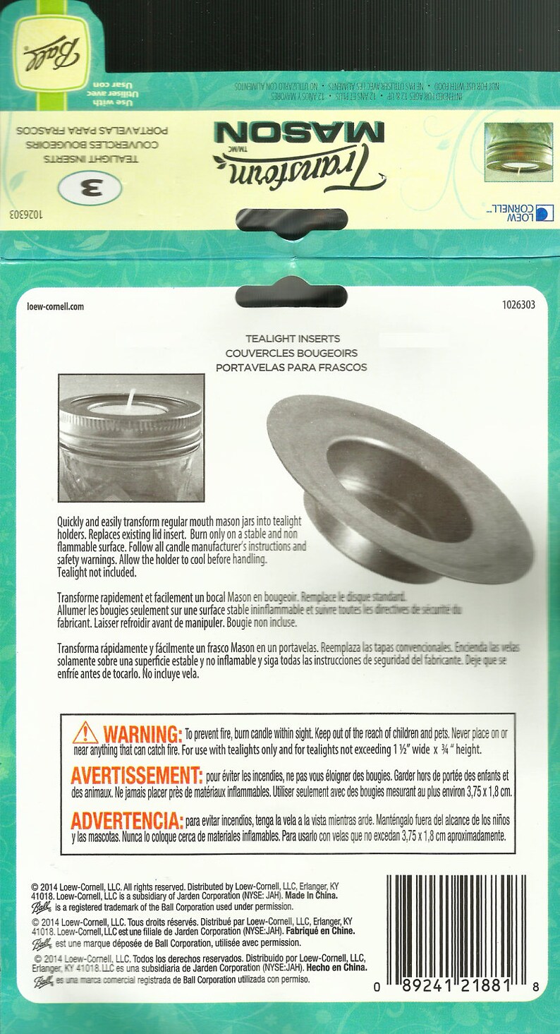 3 Tealight Candle LID Metal INSERTS Transform Ball Kerr Atlas Regular Mouth Glass Mason Jar to