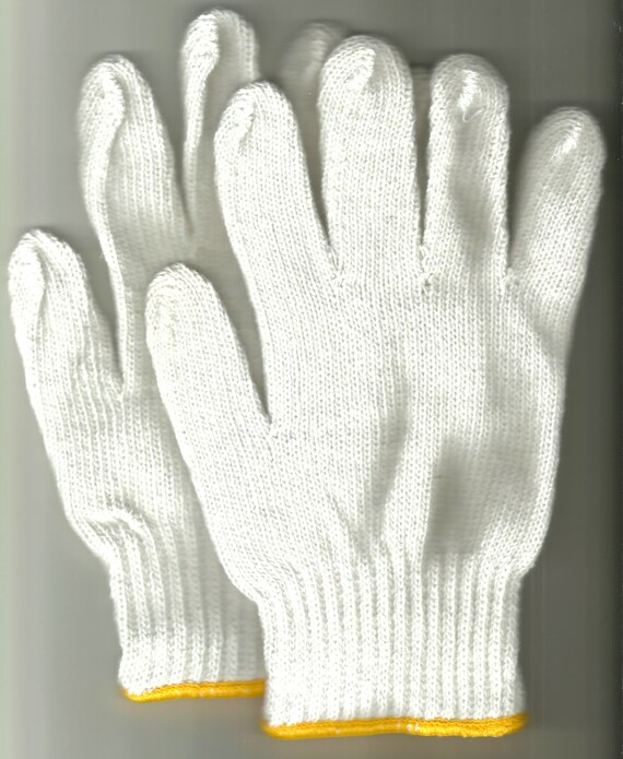 WITTE Magazijn HANDSCHOENEN met gele manchet licht plicht string gebreid katoen polyester handschoen voor magazijn tuin tuinieren Schuur of liner HARDY Craftmaterialen & Gereedschappen 