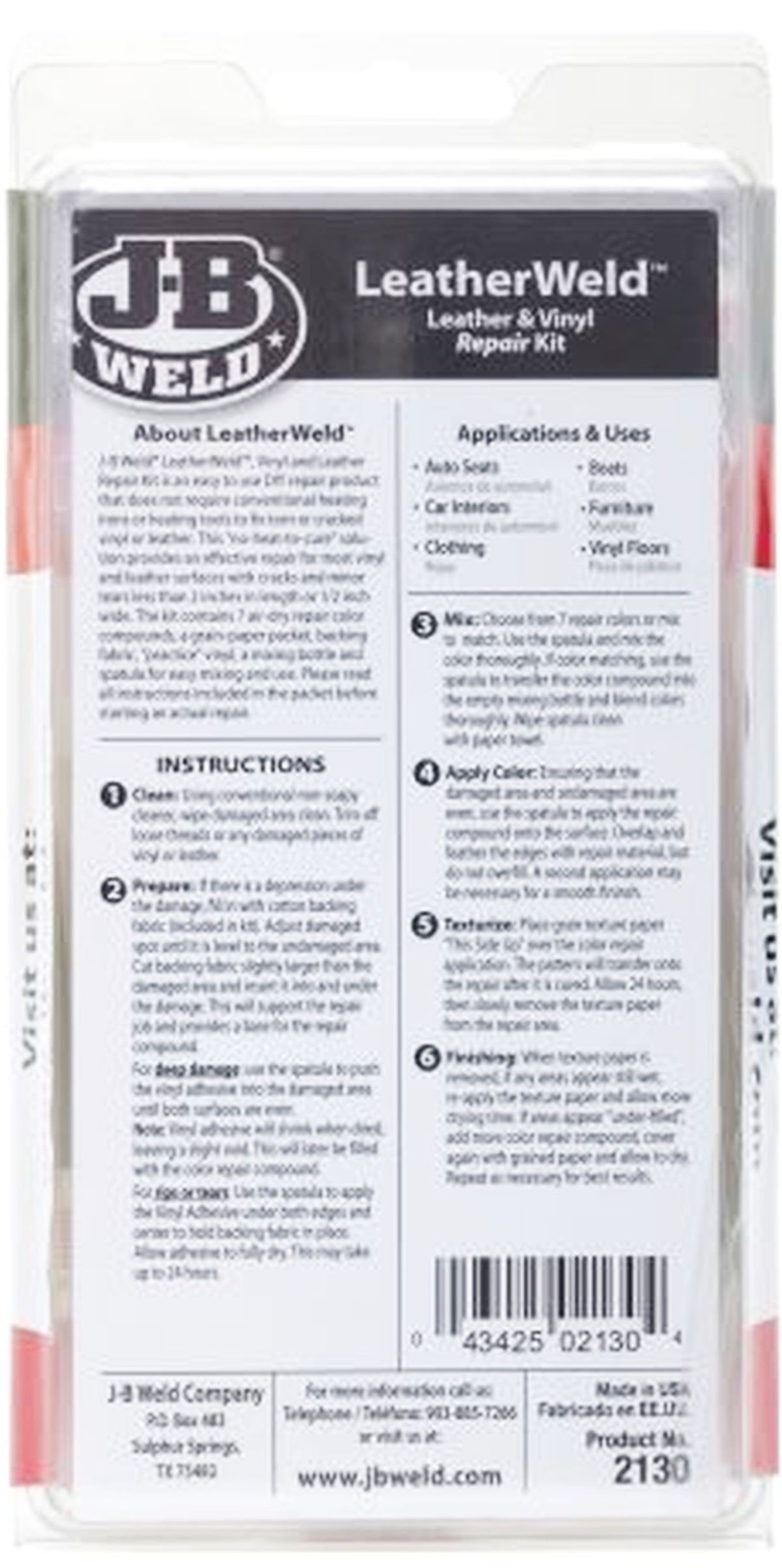 Jb Weld Leather And Vinyl Repair Kit