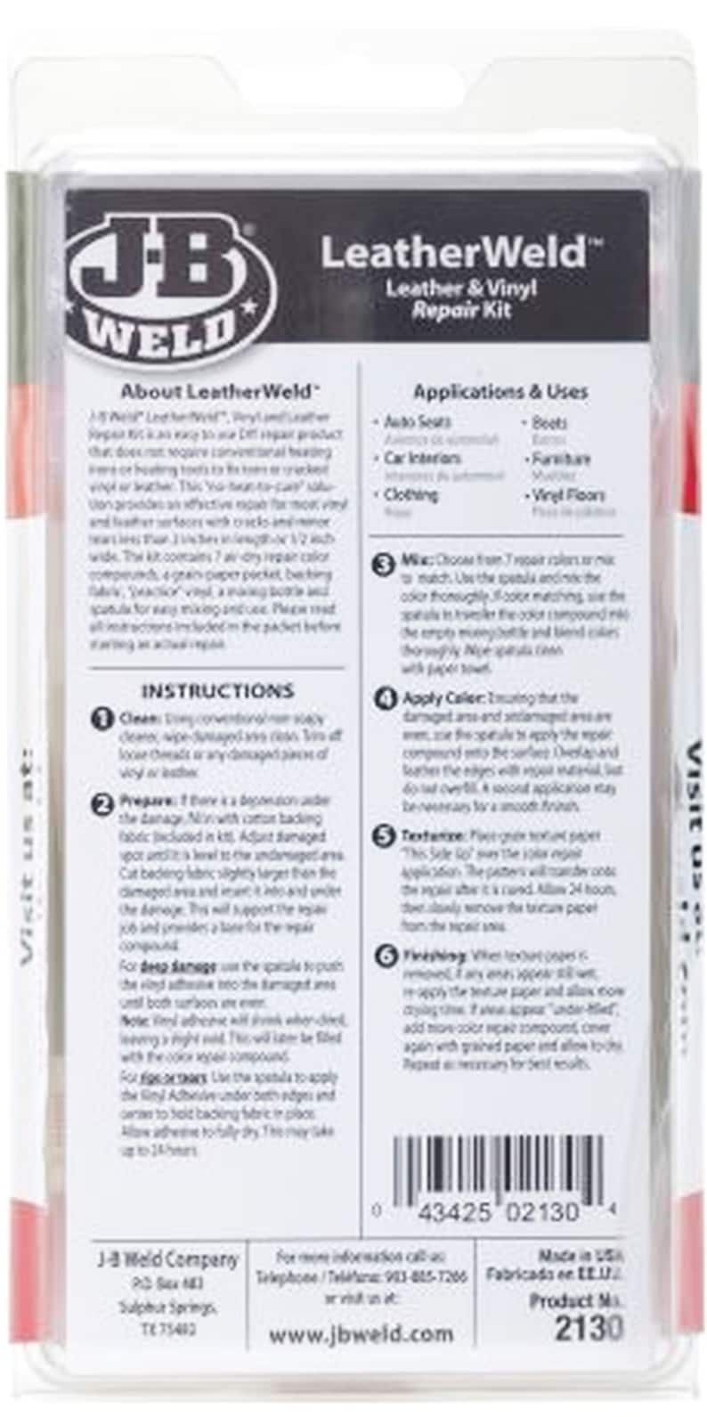 JB Weld Leatherweld Leather & Vinyl Repair KIT Repairs Leather Vinyl