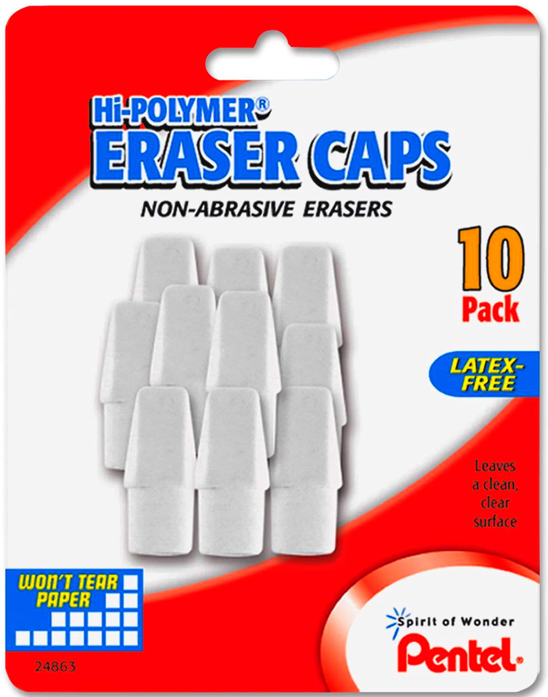 PENTEL High Hi Polymer & Latex Free 10 ERASER CAPS Pencil Tops Erasers  ZEH02BP10 