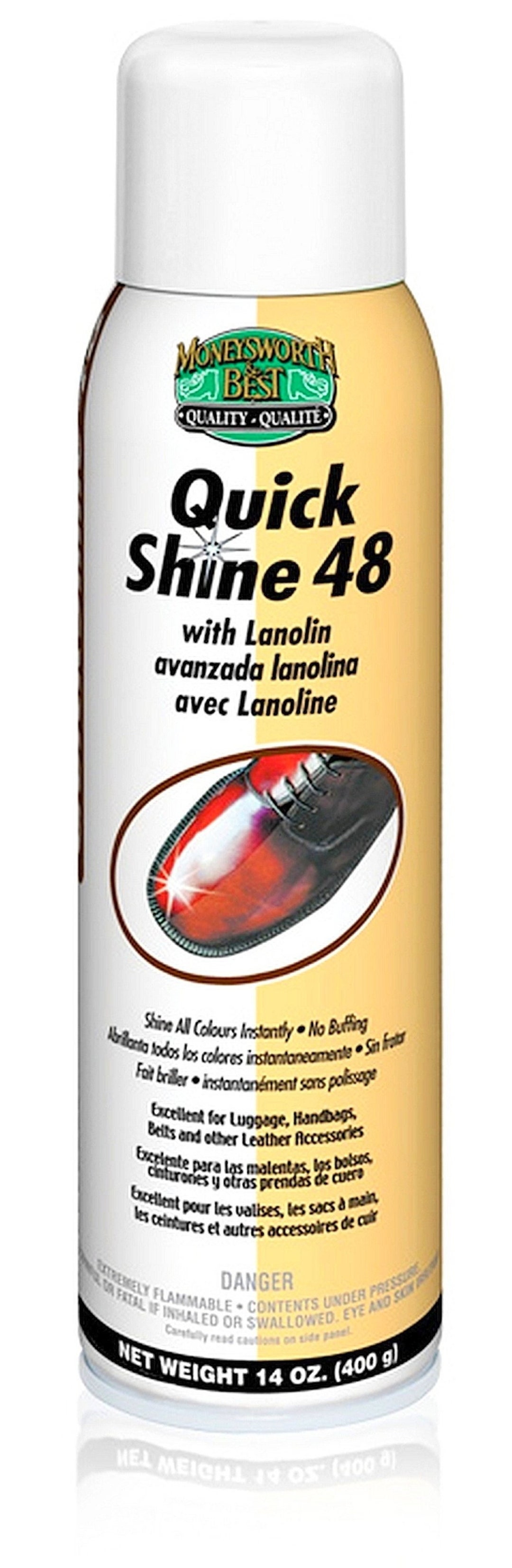 Quick Shine 48 Aerosol Polish SPRAY Shoe Boot Purse Handbag Leather Fast  Quick Polish Gloss W Lanolin Condition 14 Oz Moneysworth Best 29853 