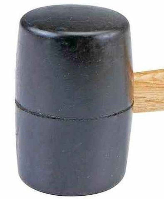 Rubber Mallet: Wood Handle, 16 oz Head Wt, 2 1/2 in Dia, 3 7/8 in Head Lg,  14 in Overall Lg, Black