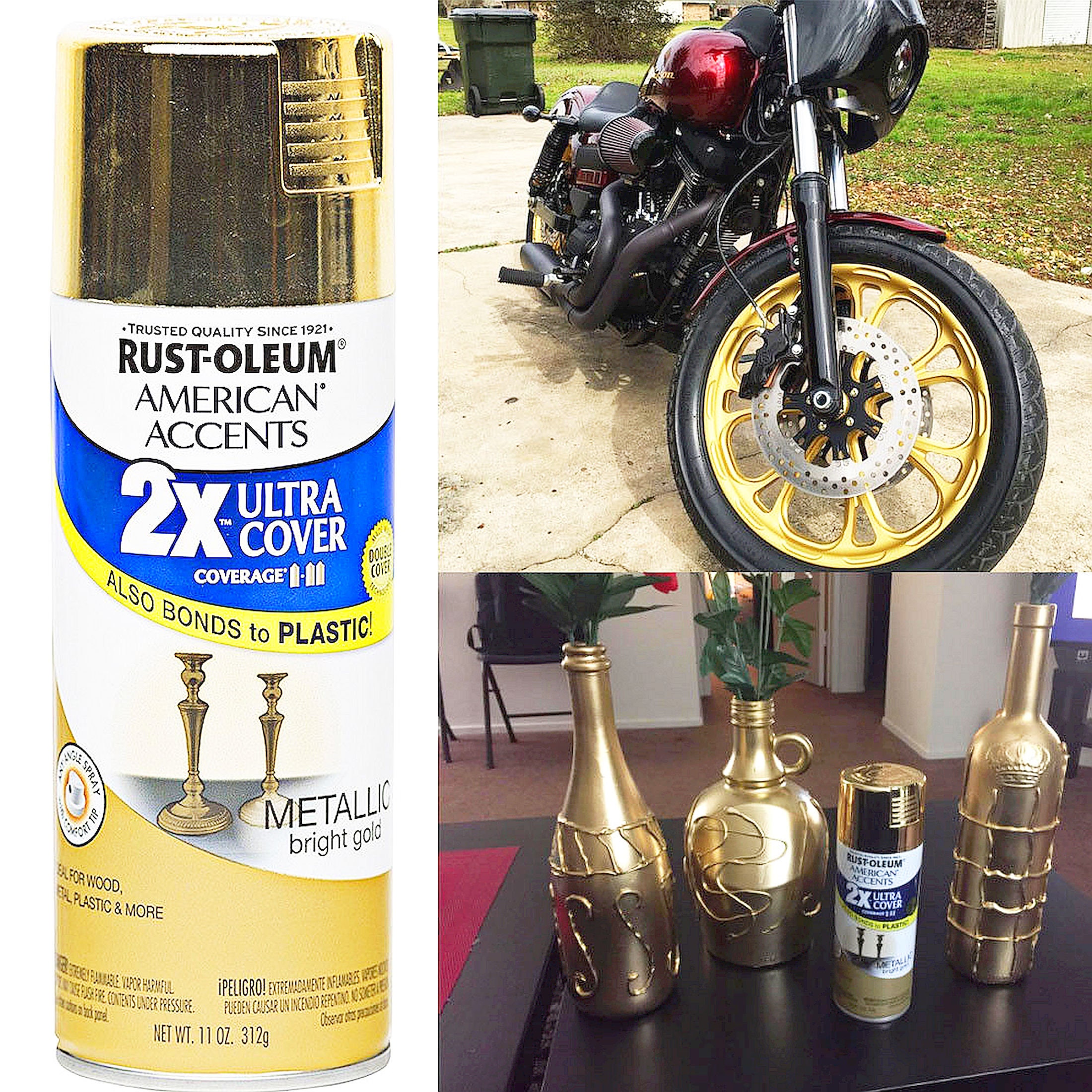 METALLIC GOLD Finish 11 Ounce Aerosol Spray Can Shiny Golden Paint AND  Primer Ultra Cover American Accents Rustoleum Rust-oleum 327909 
