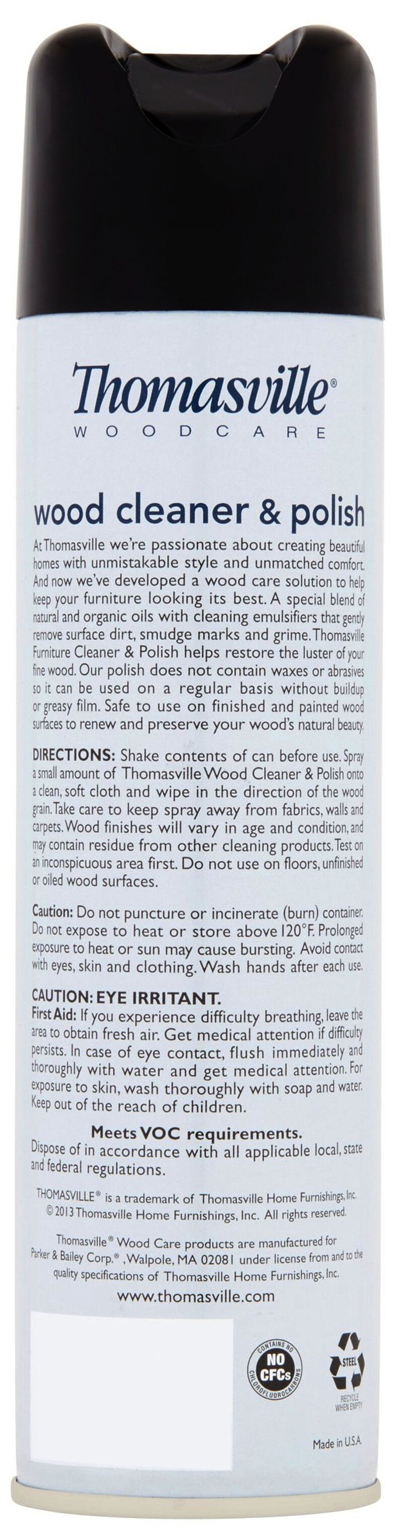 WOOD Cleaner & Polish 12.5 Oz Aerosol Spray Wax Free for Fine