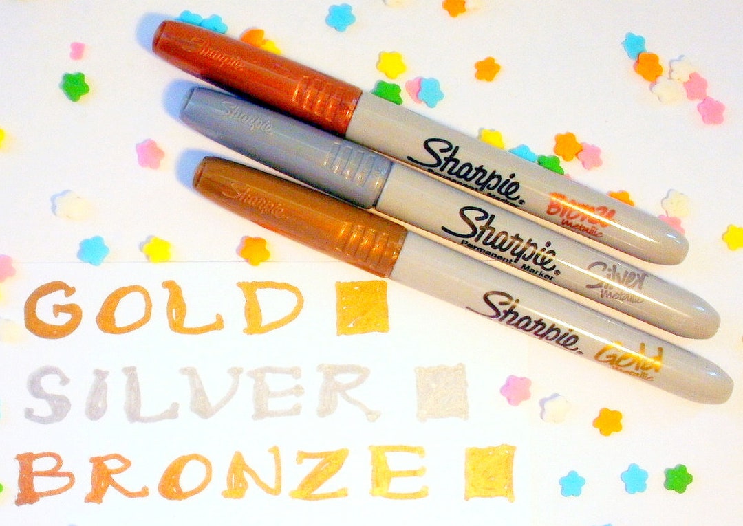 3x Genuine Metallic Sharpie Fine Point Permanent Marker Pens Gold Silver  Bronze