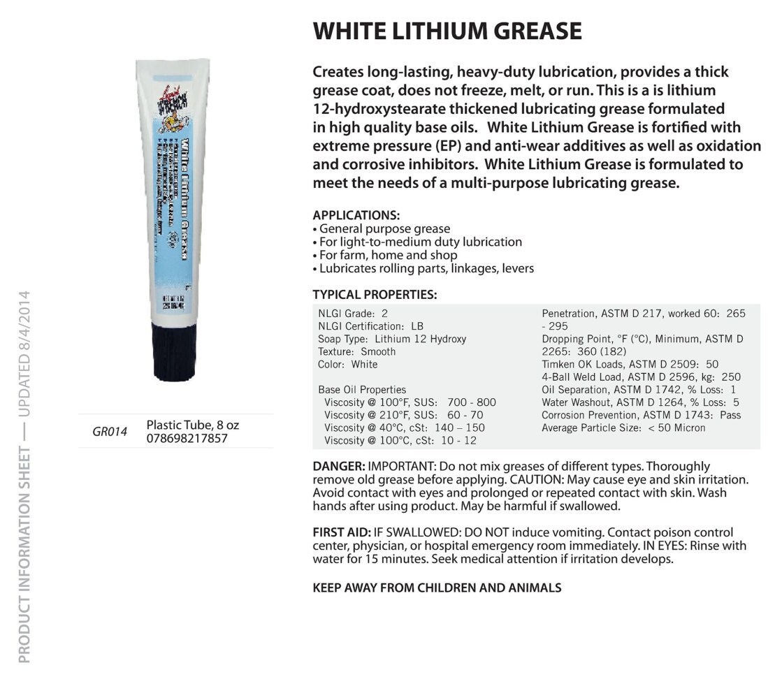 White LITHIUM GREASE Tube General Purpose Lubricant NLGI 2 Light to