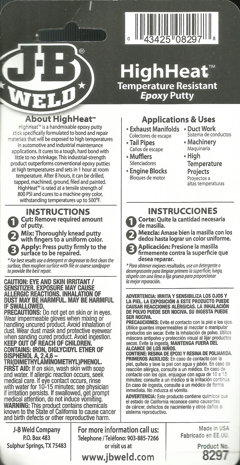 JB Weld Highheat Temperature & High Heat Resistant Thermal Two Part