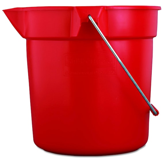 10 Qt Heavy Duty Red PLASTIC BUCKET Round Utility Pail 10 Quart 2.5 Gallon  Mixing Pouring Chemical Resistant Rubbermaid Brute FG296300RED 