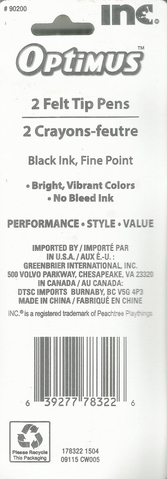 2 Fine Point BLACK Color Felt Tip MARKERS Permanent Magic Marker Ink Pen  Compare to Sharpie OPTIMUS Inc 