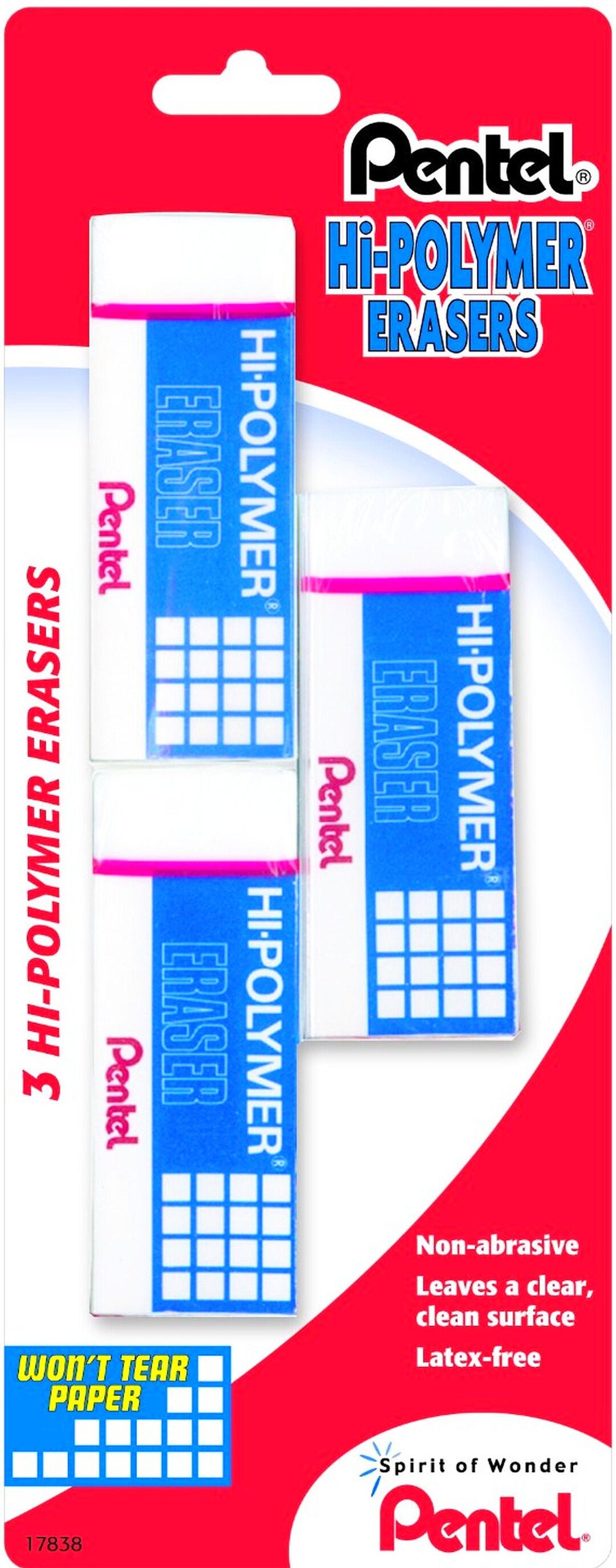 Pentel High Hi Polymer Erasers 3 Blocks Non Abrasive Pencil Eraser for